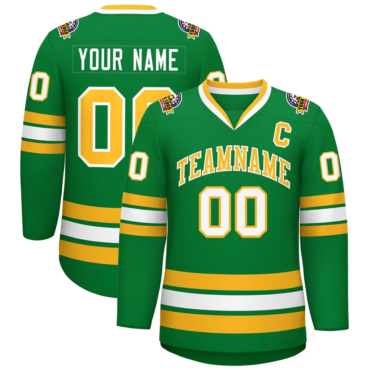 Kelly Green Gold-White Classic Style Hockey Jersey
