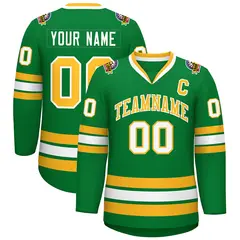 Kelly Green Gold-White Classic Style Hockey Jersey 1