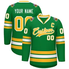 Kelly Green Gold-White Classic Style Hockey Jersey 1