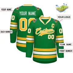 Kelly Green Gold-White Classic Style Hockey Jersey 2