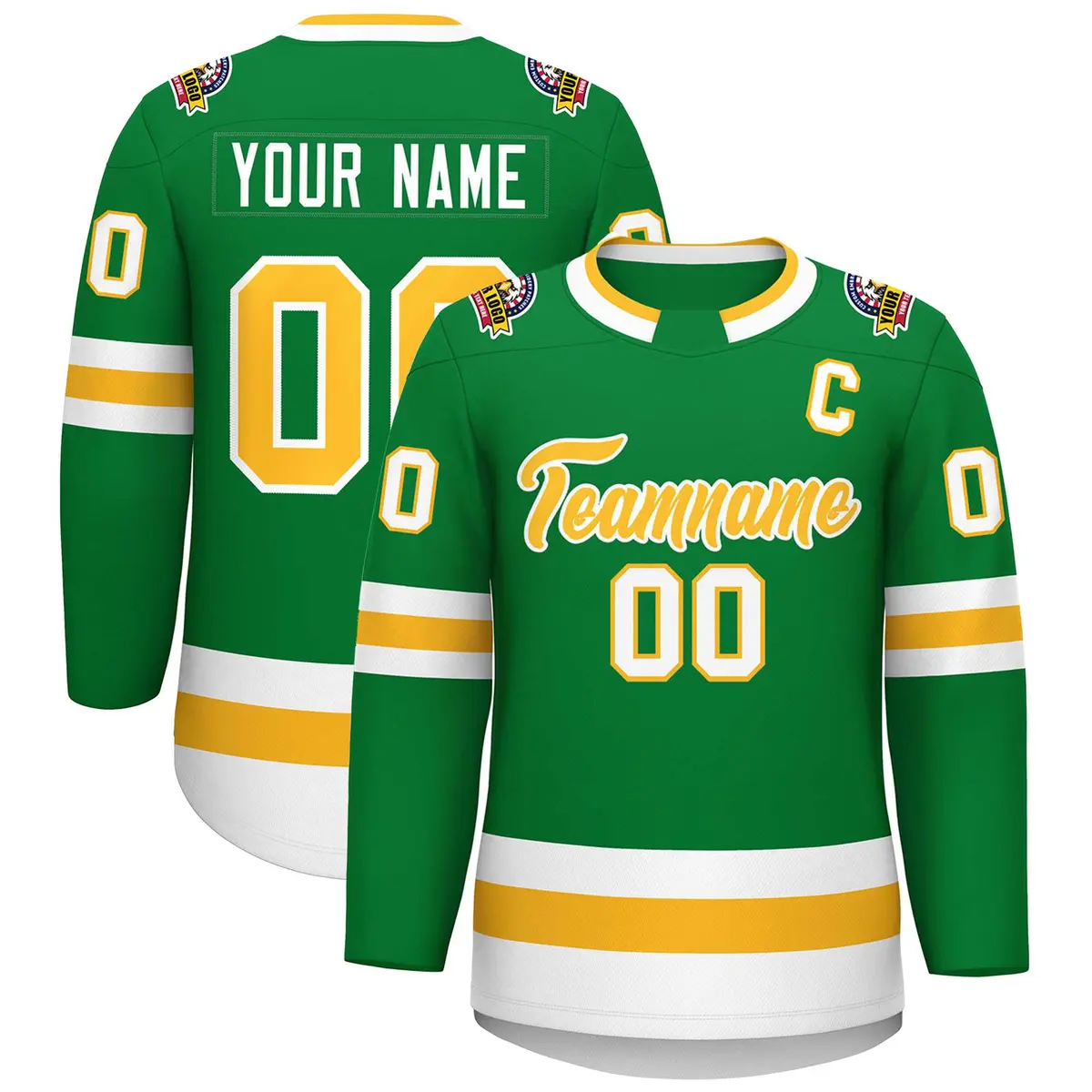 Kelly Green Gold-White Classic Style Hockey Jersey