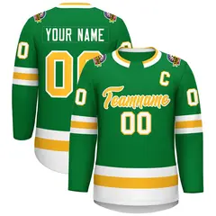 Kelly Green Gold-White Classic Style Hockey Jersey
