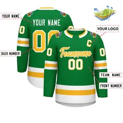 Kelly Green Gold-White Classic Style Hockey Jersey 2