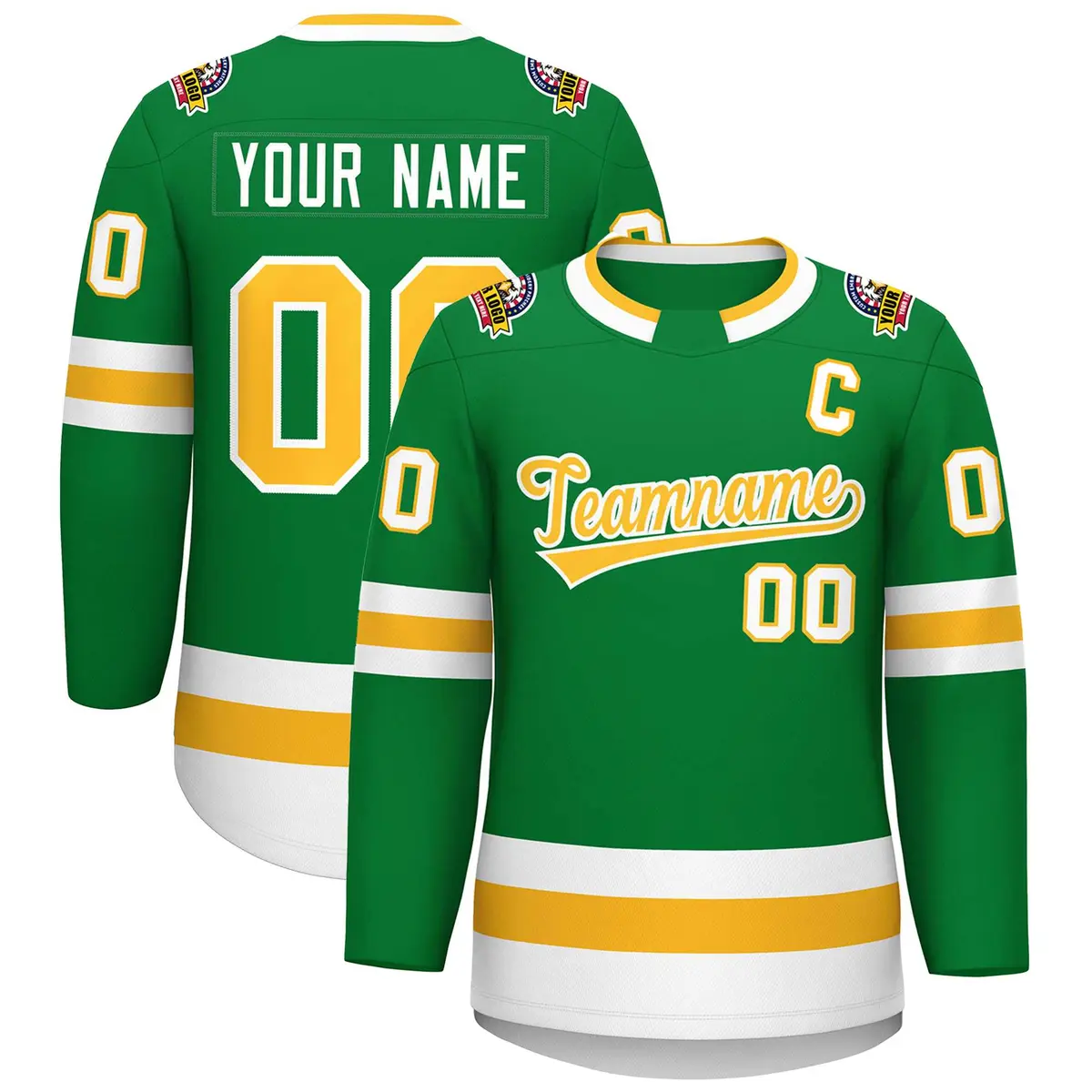 Kelly Green Gold-White Classic Style Hockey Jersey