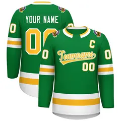 Kelly Green Gold-White Classic Style Hockey Jersey