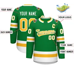 Kelly Green Gold-White Classic Style Hockey Jersey 2
