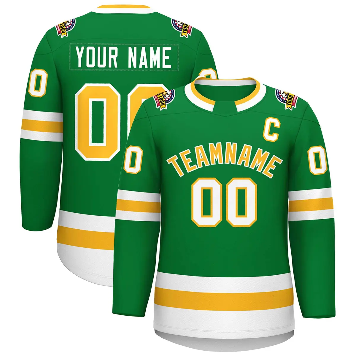 Kelly Green Gold-White Classic Style Hockey Jersey