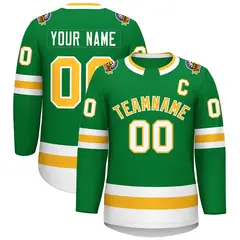 Kelly Green Gold-White Classic Style Hockey Jersey