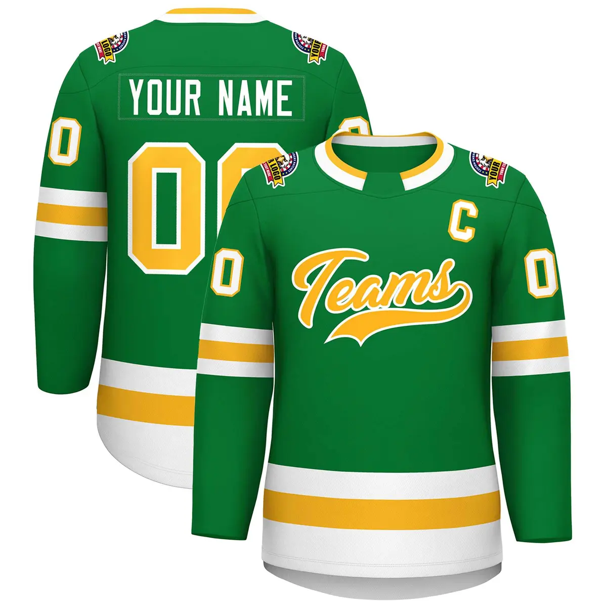 Kelly Green Gold-White Classic Style Hockey Jersey
