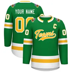 Kelly Green Gold-White Classic Style Hockey Jersey