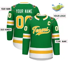 Kelly Green Gold-White Classic Style Hockey Jersey 2