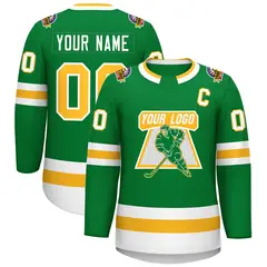 Kelly Green Gold-White Classic Style Hockey Jersey