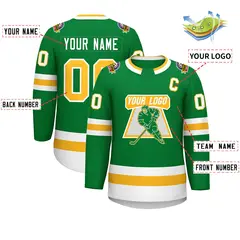 Kelly Green Gold-White Classic Style Hockey Jersey 2