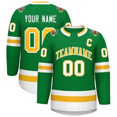Kelly Green Gold-White Classic Style Hockey Jersey