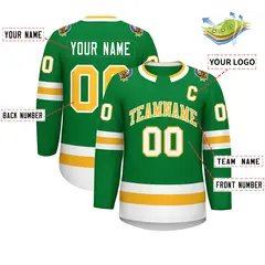 Kelly Green Gold-White Classic Style Hockey Jersey 2