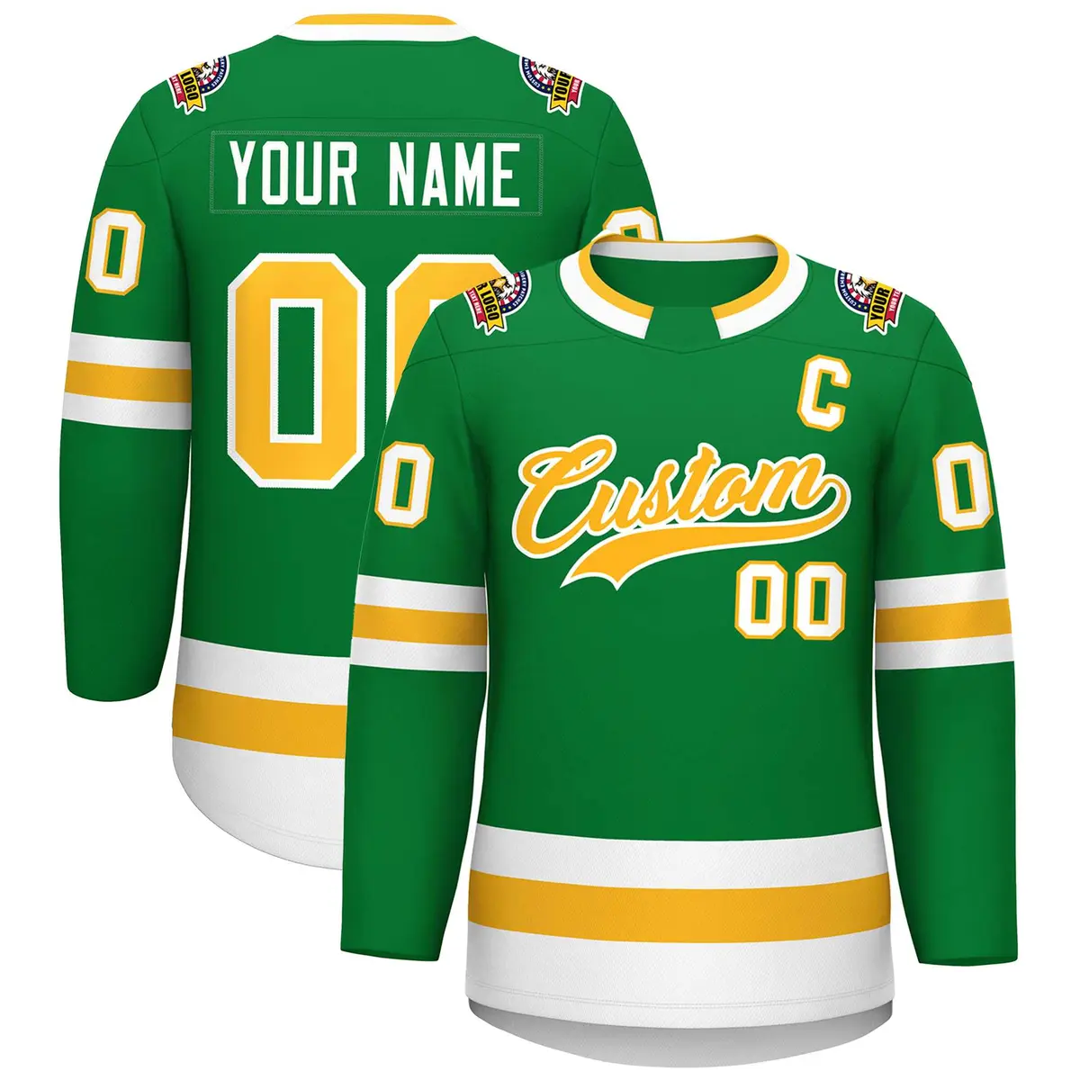 Kelly Green Gold-White Classic Style Hockey Jersey