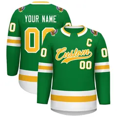 Kelly Green Gold-White Classic Style Hockey Jersey