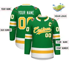 Kelly Green Gold-White Classic Style Hockey Jersey 2