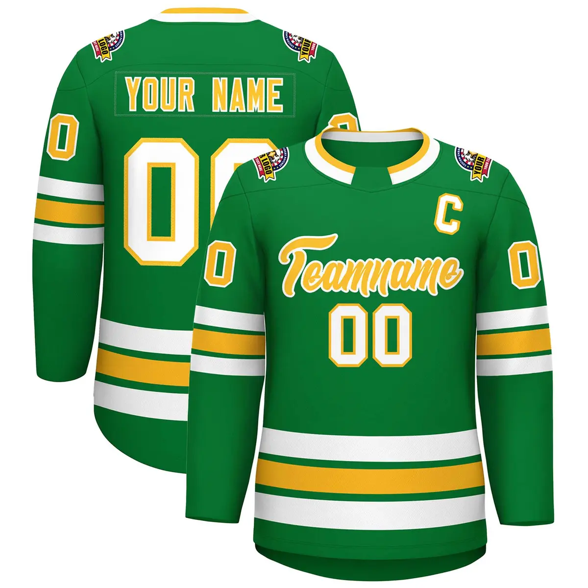 Kelly Green Gold-White Classic Style Hockey Jersey
