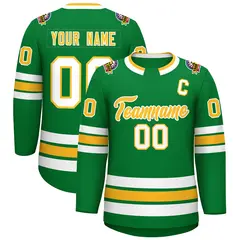 Kelly Green Gold-White Classic Style Hockey Jersey