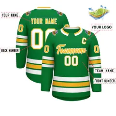 Kelly Green Gold-White Classic Style Hockey Jersey 2
