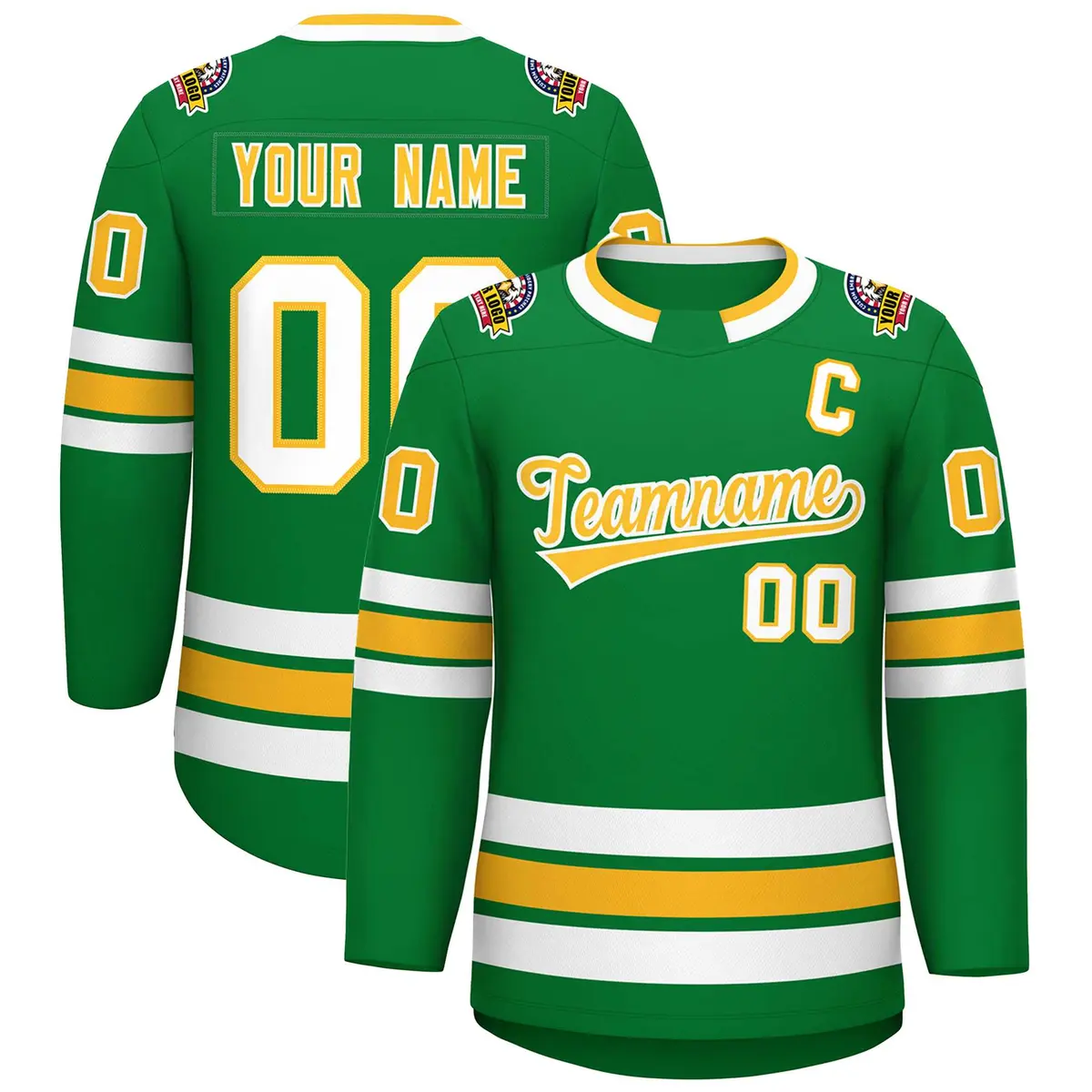 Kelly Green Gold-White Classic Style Hockey Jersey