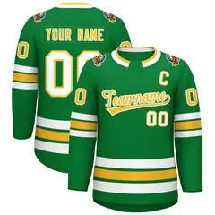 Kelly Green Gold-White Classic Style Hockey Jersey