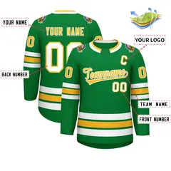 Kelly Green Gold-White Classic Style Hockey Jersey 2