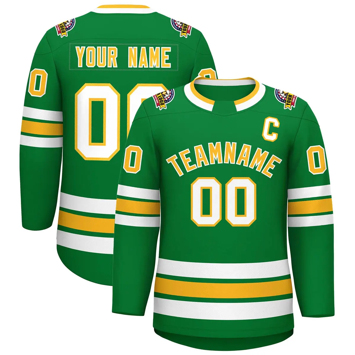 Kelly Green Gold-White Classic Style Hockey Jersey