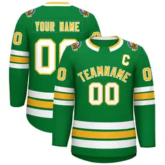 Kelly Green Gold-White Classic Style Hockey Jersey