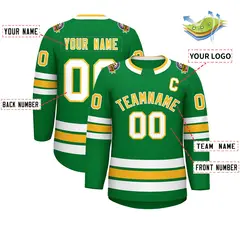 Kelly Green Gold-White Classic Style Hockey Jersey 2