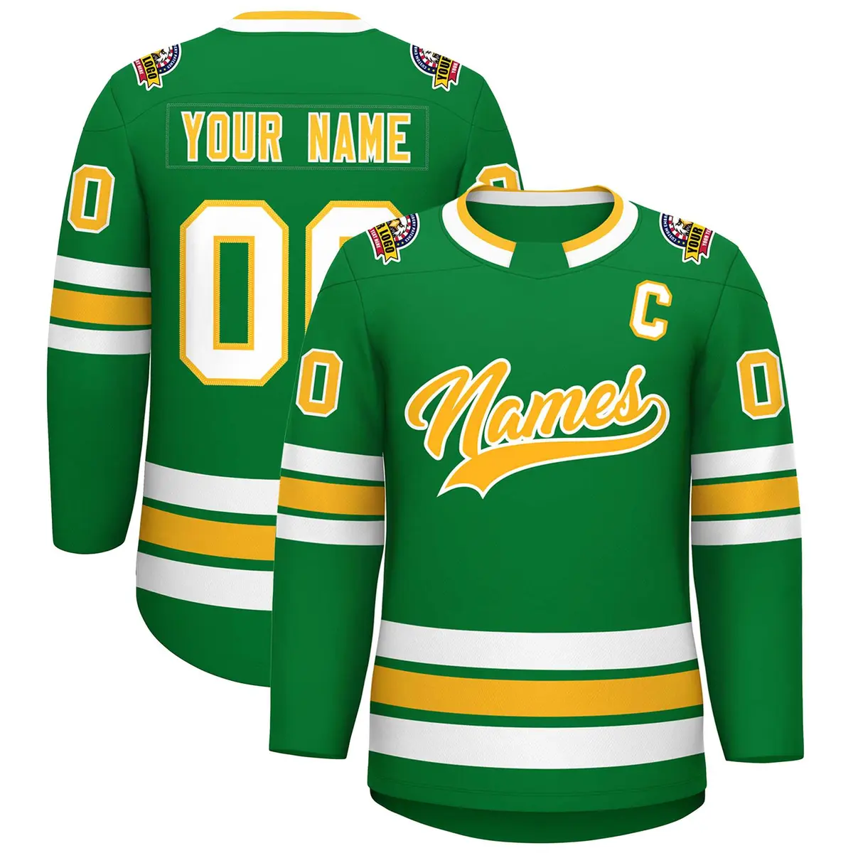 Kelly Green Gold-White Classic Style Hockey Jersey