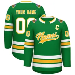 Kelly Green Gold-White Classic Style Hockey Jersey