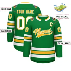 Kelly Green Gold-White Classic Style Hockey Jersey 2