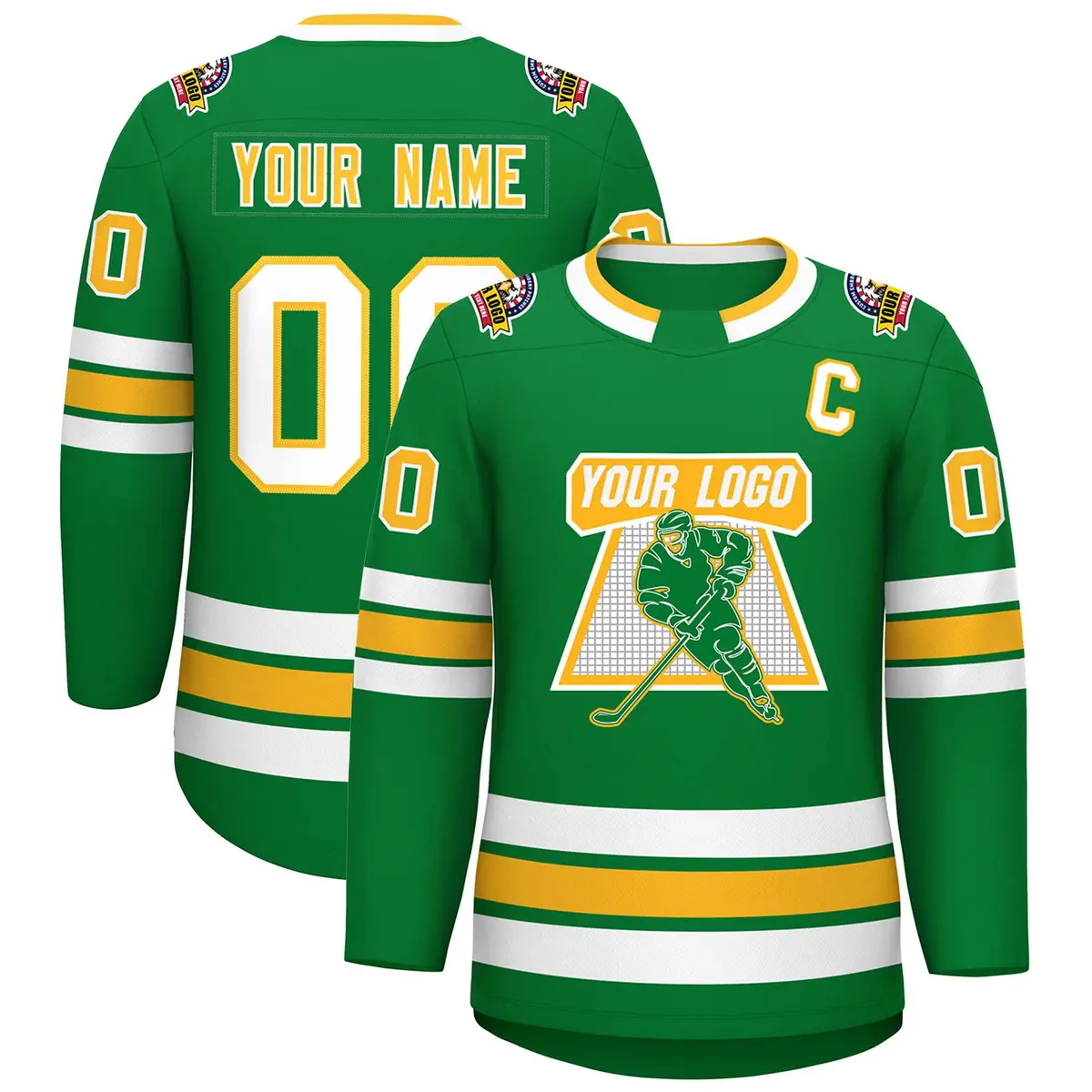 Kelly Green Gold-White Classic Style Hockey Jersey
