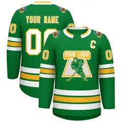 Kelly Green Gold-White Classic Style Hockey Jersey