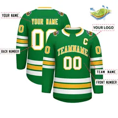 Kelly Green Gold-White Classic Style Hockey Jersey 2