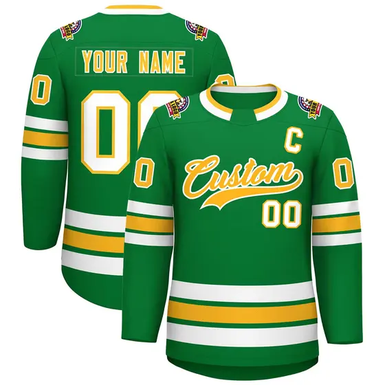 Kelly Green Gold-White Classic Style Hockey Jersey