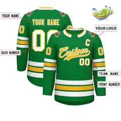 Kelly Green Gold-White Classic Style Hockey Jersey 2