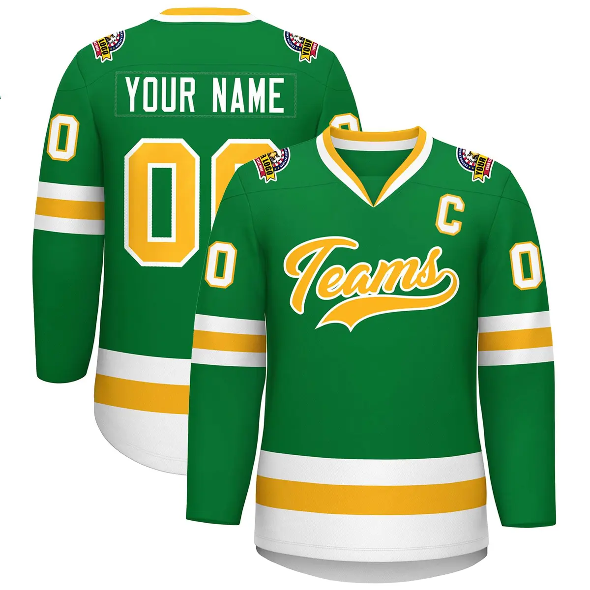 Kelly Green Gold-White Classic Style Hockey Jersey