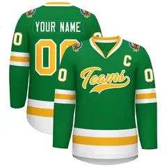 Kelly Green Gold-White Classic Style Hockey Jersey