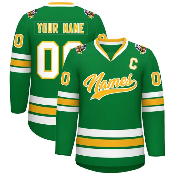 Kelly Green Gold-White Classic Style Hockey Jersey