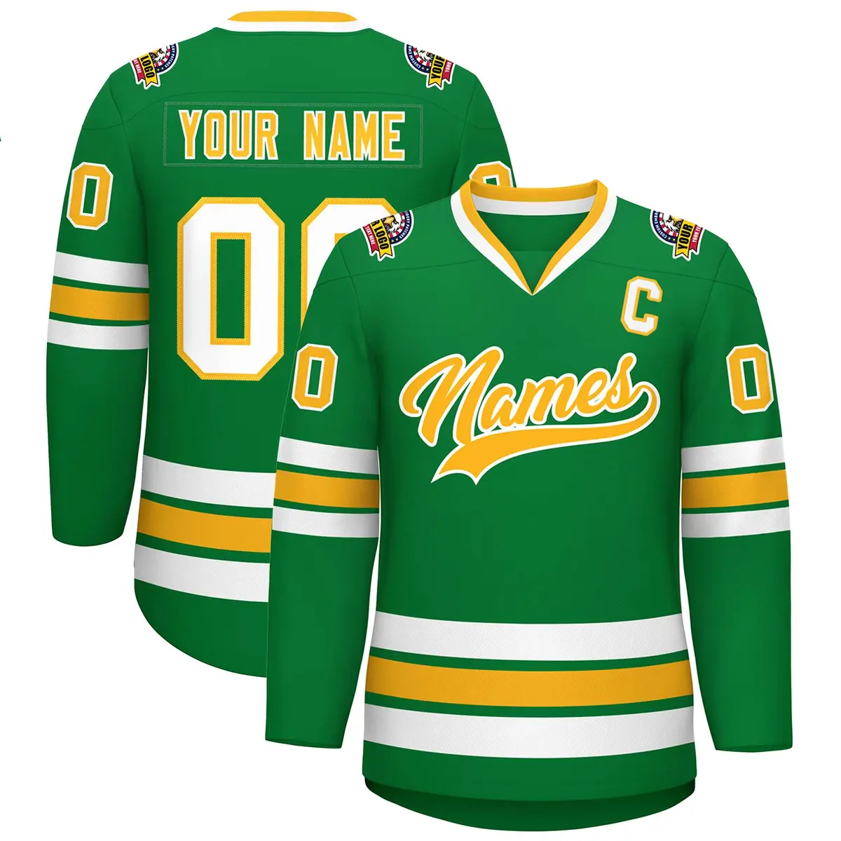 Kelly Green Gold-White Classic Style Hockey Jersey