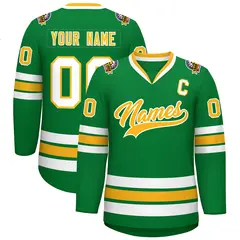 Kelly Green Gold-White Classic Style Hockey Jersey