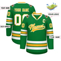 Kelly Green Gold-White Classic Style Hockey Jersey 2
