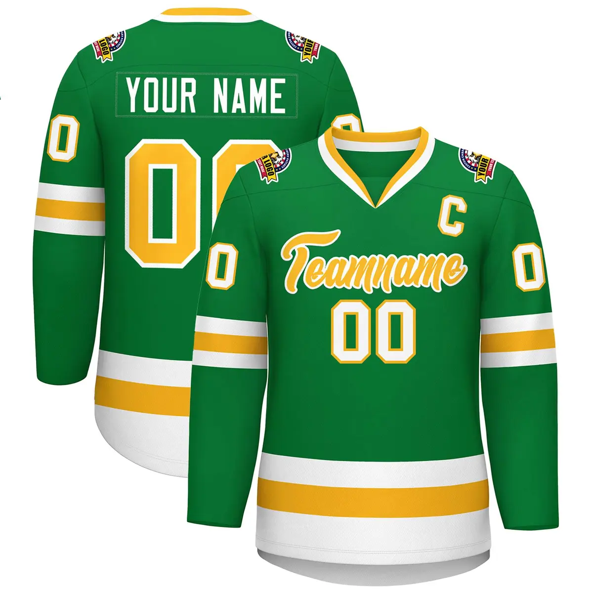 Kelly Green Gold-White Classic Style Hockey Jersey