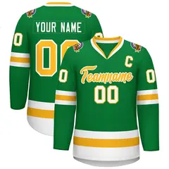 Kelly Green Gold-White Classic Style Hockey Jersey