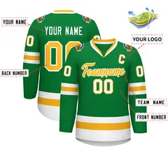 Kelly Green Gold-White Classic Style Hockey Jersey 2