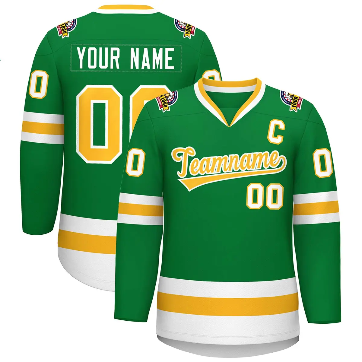 Kelly Green Gold-White Classic Style Hockey Jersey