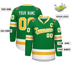 Kelly Green Gold-White Classic Style Hockey Jersey 2